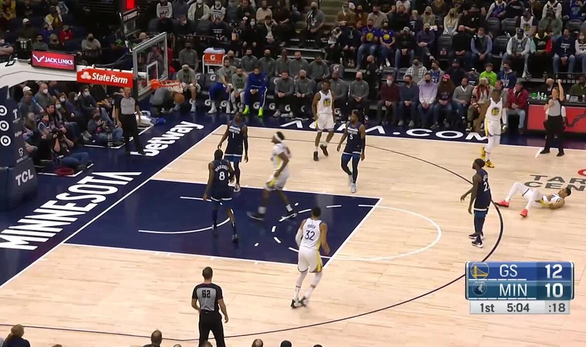 Jordan Poole with an and one vs the Minnesota Timberwolves