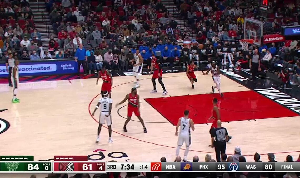 Jrue Holiday with a 2-pointer vs the Portland Trail Blazers