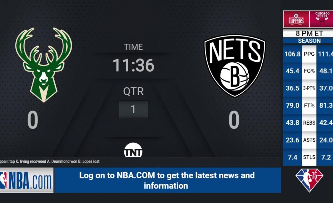 Bucks @ Nets | NBA on TNT Live Scoreboard