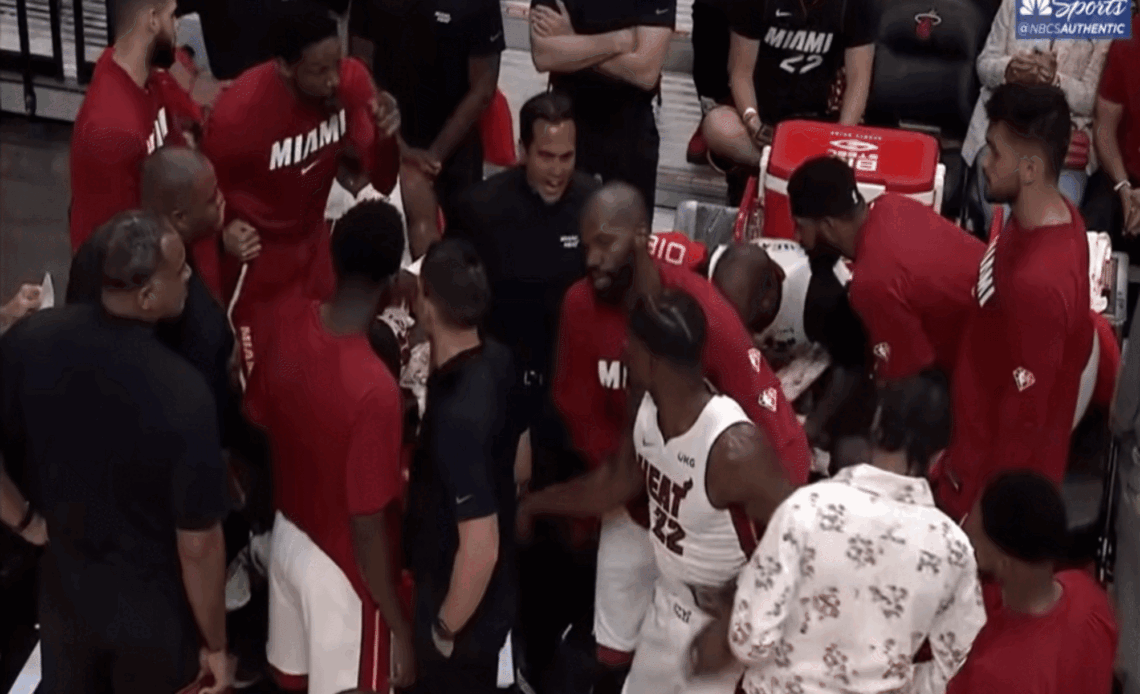 Heat players, coach lose it in bench scuffle in loss to Warriors
