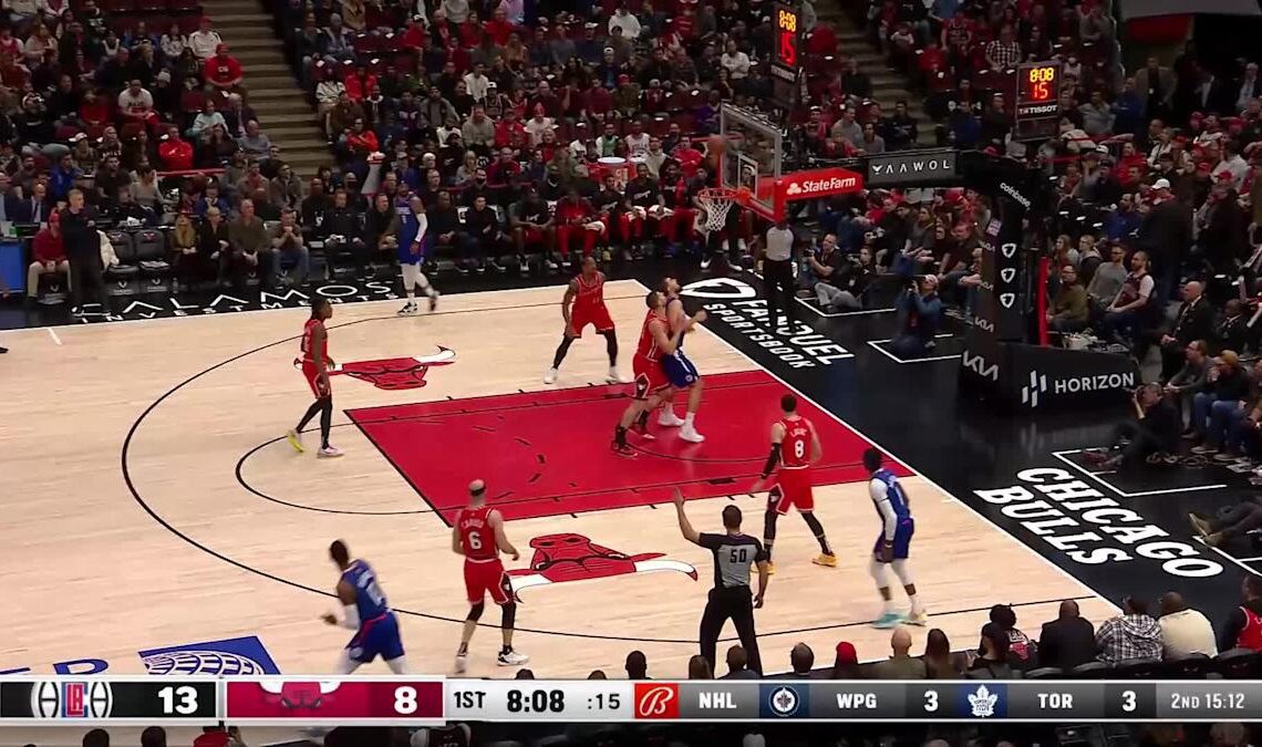 Nicolas Batum with a block vs the Chicago Bulls