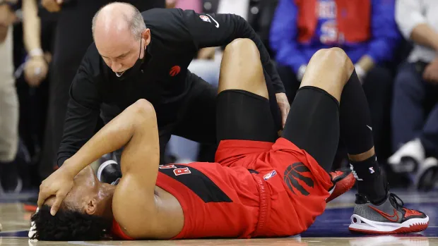 Raptors' Barnes ruled out of Game 2 against 76ers, wore walking boot Monday morning