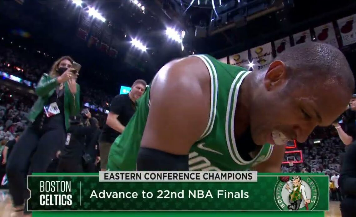 Boston Celtics embrace as they advance to NBA Finals 💪