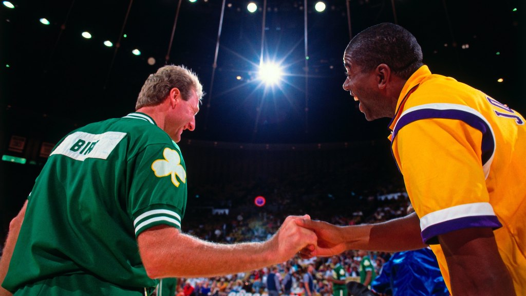 Larry Bird reacts to new East finals MVP trophy being named for him