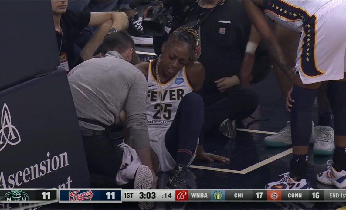 Mitchell's Knee GIVES OUT On A Drive To The Basket During Indiana Fever's Loss To New York Liberty