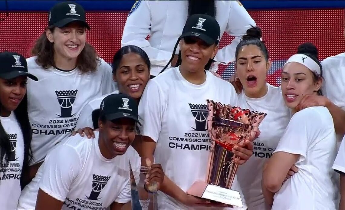 Celebration, Trophy, MVP Ceremony Commissioner's Cup Championship | Las Vegas Aces vs Chicago Sky