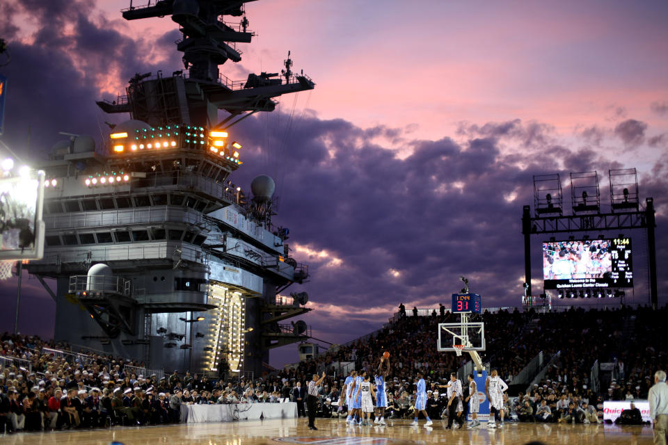 Gonzaga and Michigan State will square off on an aircraft carrier this fall.