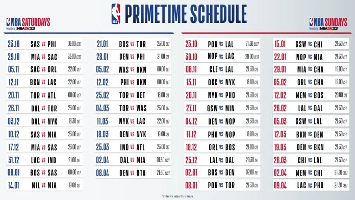 2022-23 NBA regular season features 45 weekend games in primetime in Europe, the Middle East and Africa