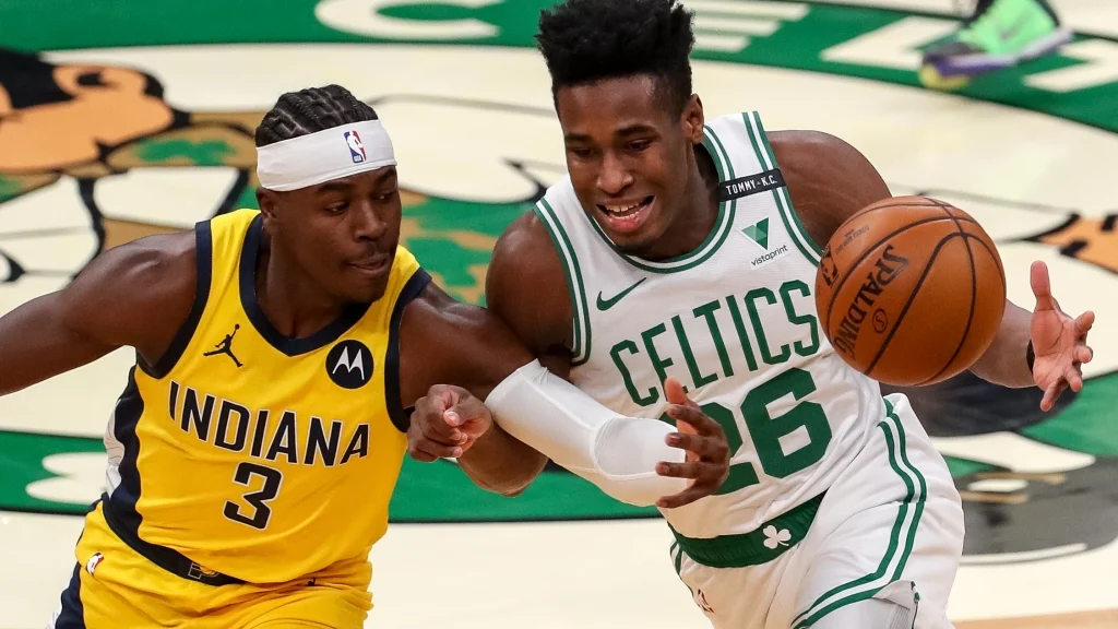 The Celtics’ Aaron Nesmith at No. 14
