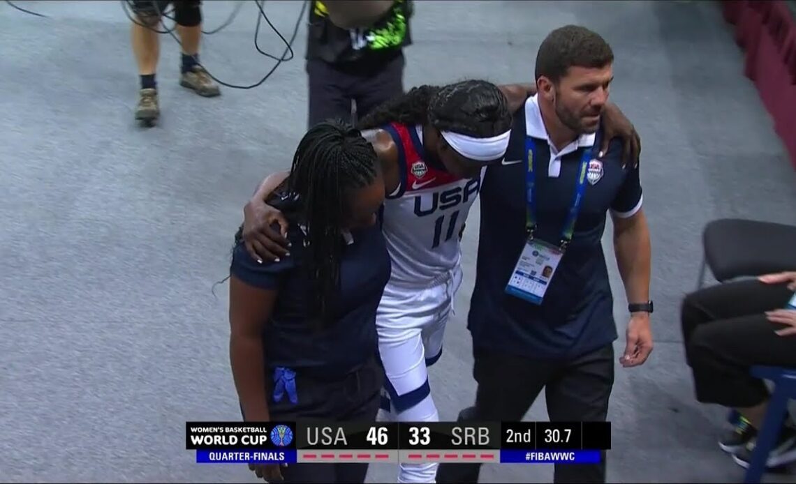 Copper Injures GROIN, Helped Off Court After Collision | USA Basketball vs Serbia, Women's World Cup