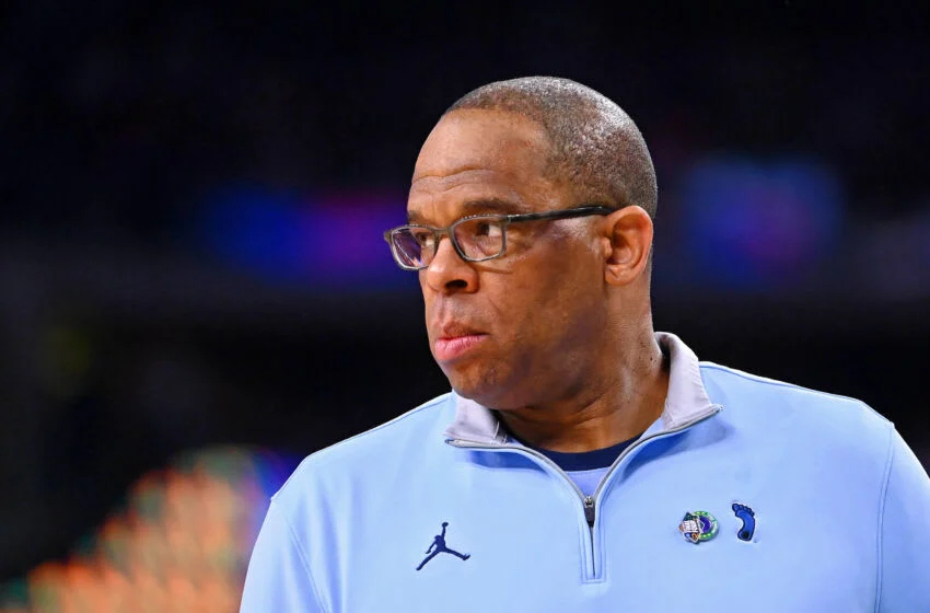 Apr 4, 2022; New Orleans, LA, USA; North Carolina Tar Heels head coach Hubert Davis looks on during the first half of the game against the Kansas Jayhawks during the 2022 NCAA men's basketball tournament Final Four championship game at Caesars Superdome. Mandatory Credit: Bob Donnan-USA TODAY Sports