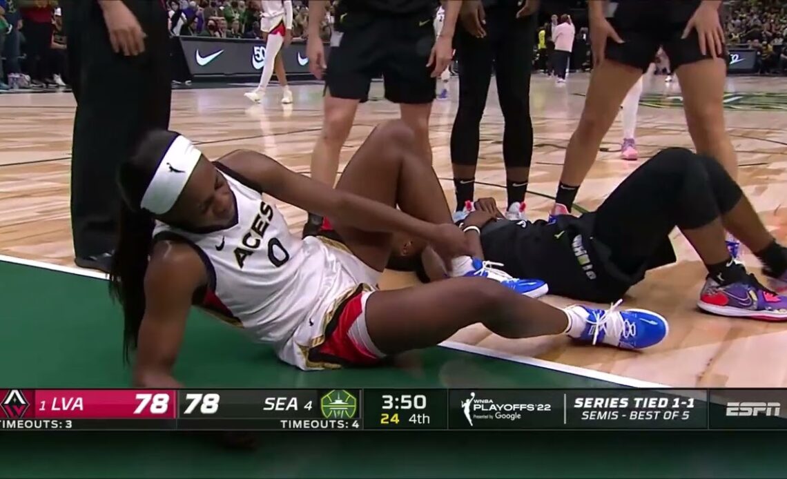 Nasty Collision, Jackie Young & Jewell Loyd Go Down | WNBA Playoffs, Las Vegas Aces vs Seattle Storm