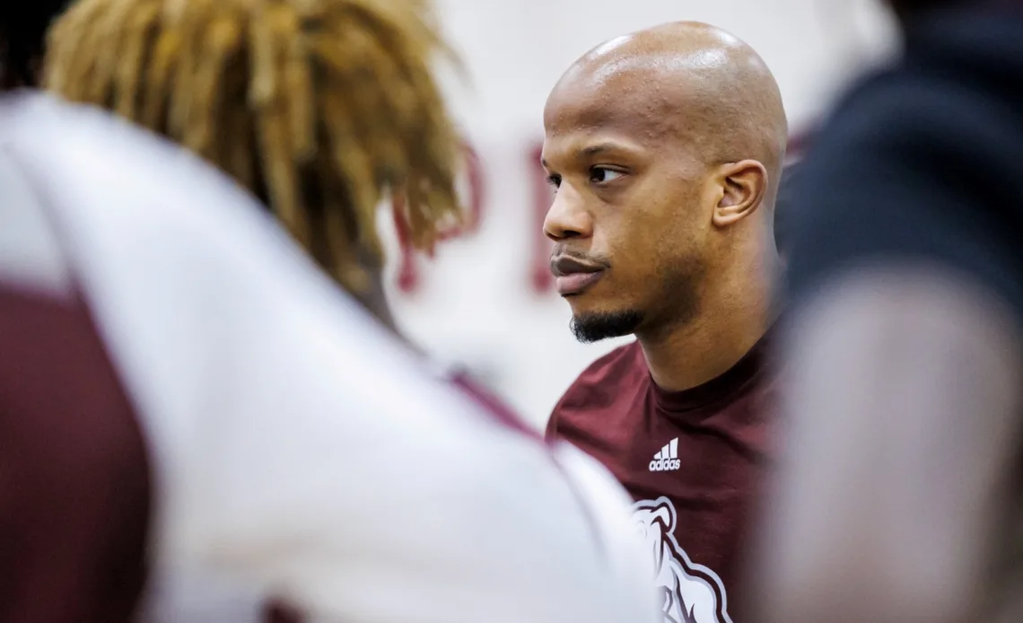 STARKVILLE, MS - September 29, 2022 - Mississippi State Strength & Conditioning Coach Dominick Walker during practice at Mize Pavilion at Humphrey Coliseum in Starkville, MS. Photo By Kevin Snyder