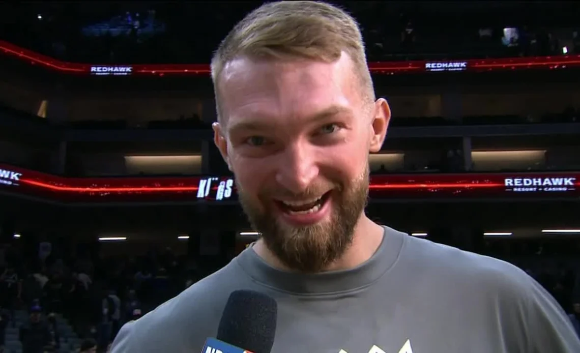 Domantas Sabonis' voice keeps cracking as he talks about Kings' win vs. Nets 😂