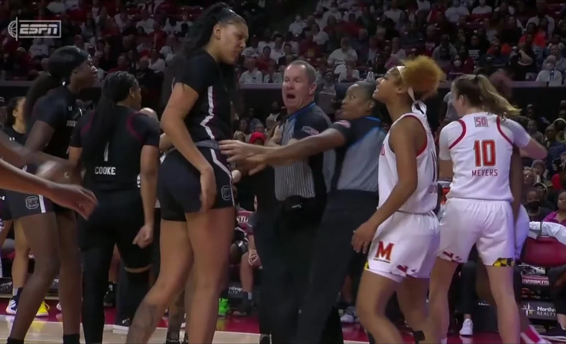 TEMPERS FLARE: #1 South Carolina & #17 Maryland SEPARATED, Refs Call Technicals & Intentional Foul