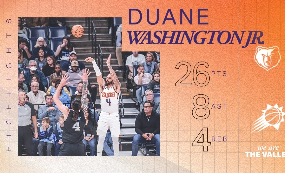 Duane Washington Jr. has a career night to lift the Phoenix Suns over the Memphis Grizzlies.