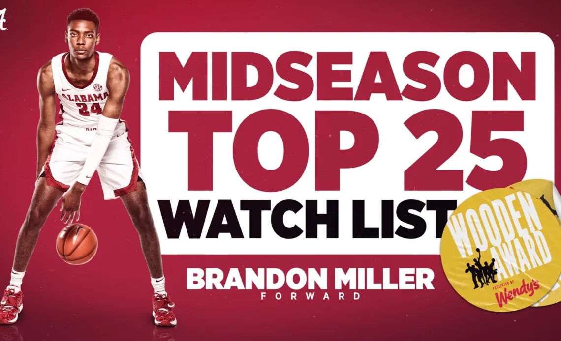 Brandon Miller Named to the John R. Wooden Award Midseason Top 25 Watch List Presented by Wendy’s