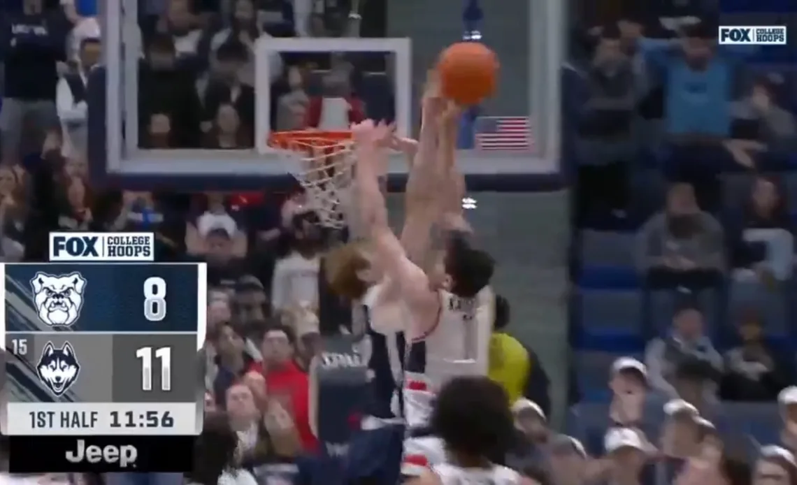 Butler's Connor Turnbull makes a huge block against UConn early in the first half