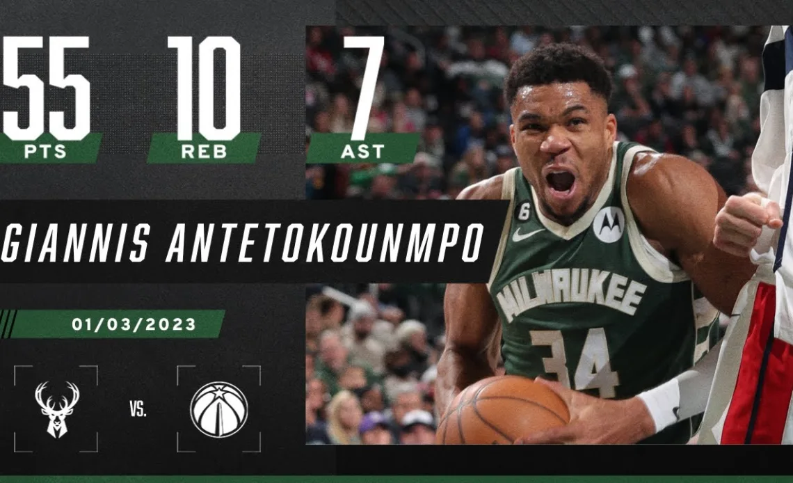 Giannis Antetokounmpo NEW CAREER-HIGH‼ 55 PTS ties 2nd-most in franchise history! 💥