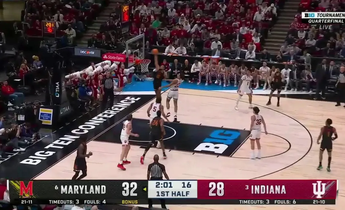 Maryland's Patrick Emilien punishes the rim with a spectacular one-handed slam vs. Indiana