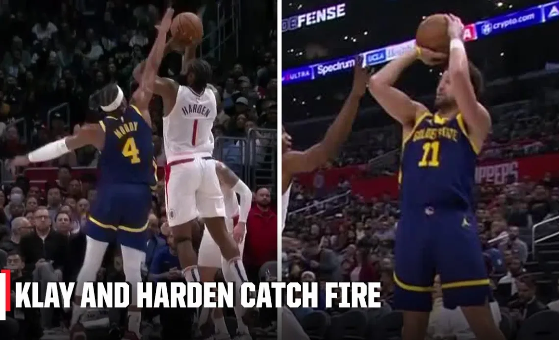 3-POINT BARRAGE?! 😱 Klay Thompson and James Harden catch fire, 13 combined from deep | NBA on ESPN