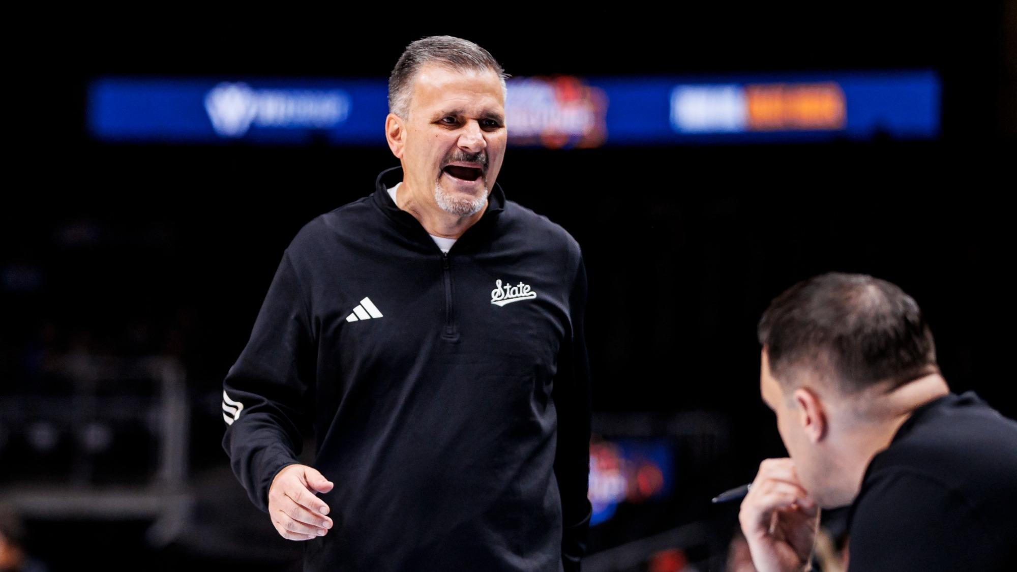 ATLANTA, GA - December 09, 2023 - Mississippi State Head Coach Chris Jans during the game between the Tulane Green Wave and the Mississippi State Bulldogs at State Farm Arena in Atlanta, GA. Photo By Mike Mattina