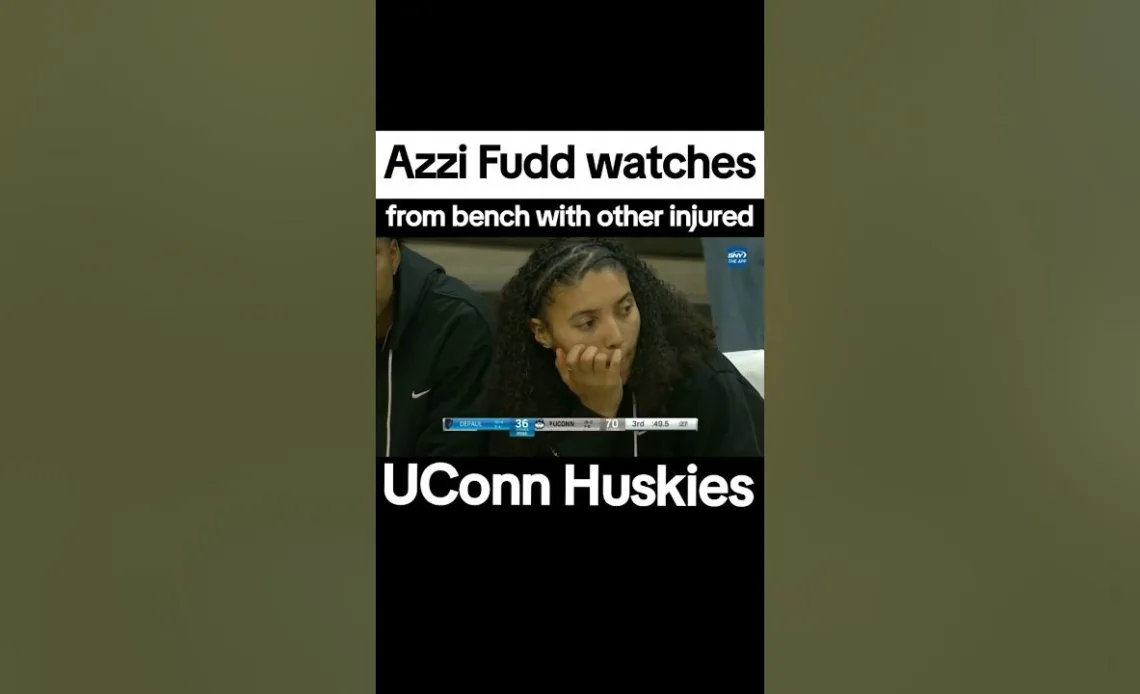 Azzi Fudd watches from bench with other injured teammates during #9 UConn Huskies win #shorts #short