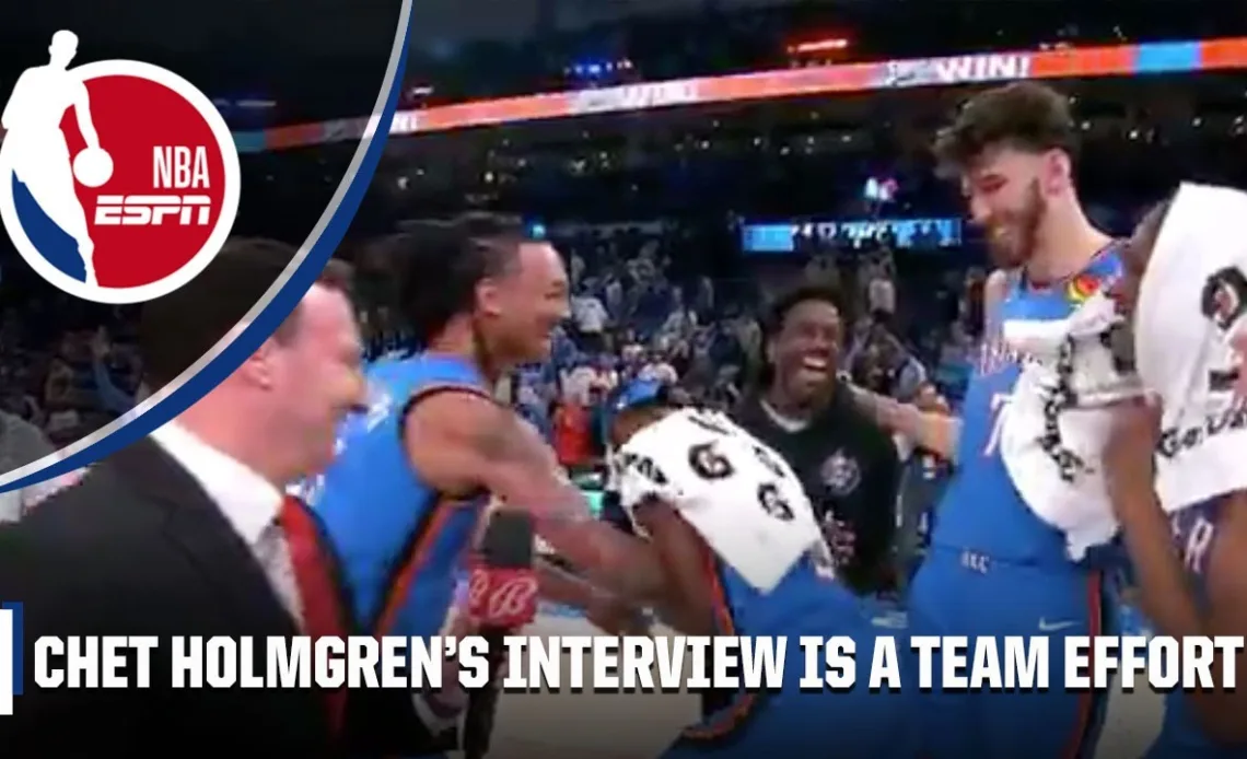 Chet Holmgren's postgame interview was a TEAM EFFORT 😅 | NBA on ESPN