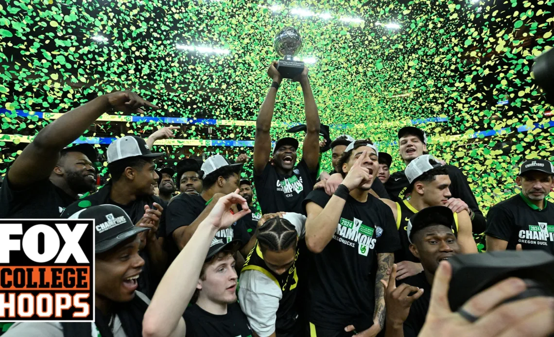 Oregon Ducks' trophy ceremony following 2024 PAC-12 Tournament championship win | CBB on FOX