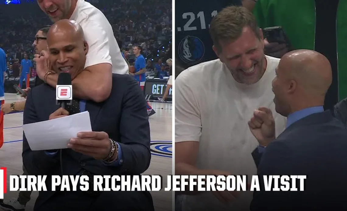 Dirk Nowitzki puts Richard Jefferson in a headlock 🤣 | NBA on ESPN