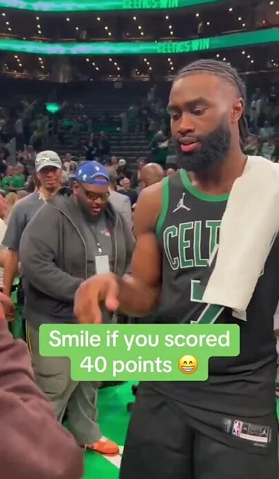 Jaylen Brown was all smiles after Game 2 🙌