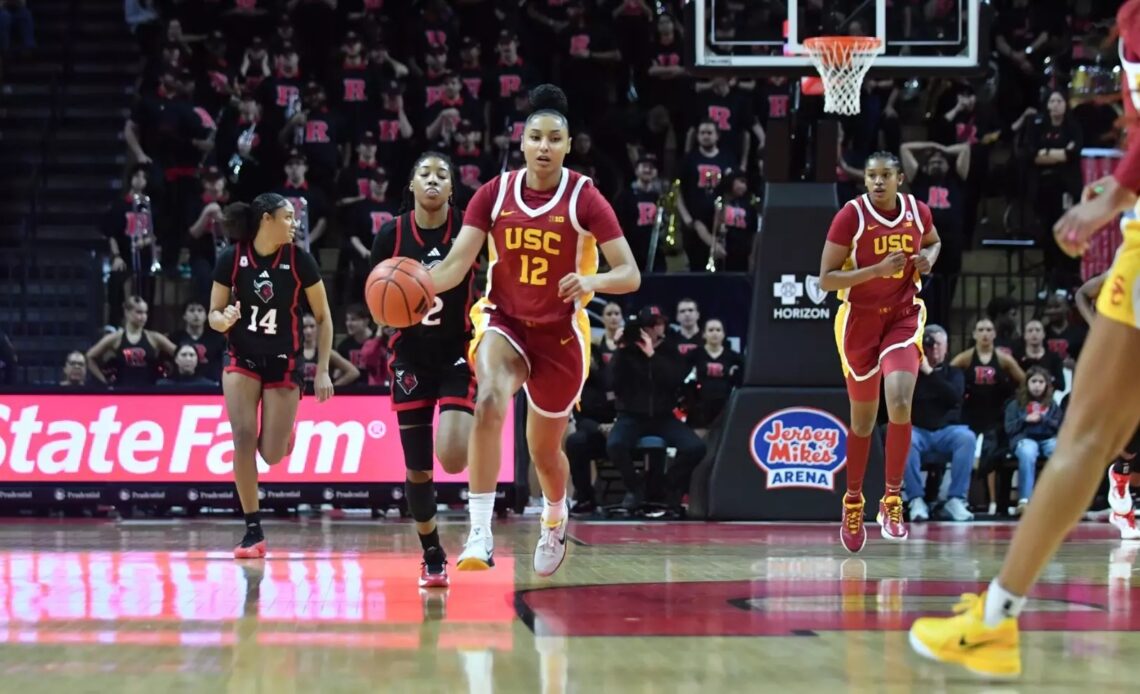 No. 4 USC Women’s Basketball Rolls At Rutgers In 92-42 Win Over Scarlet Knights